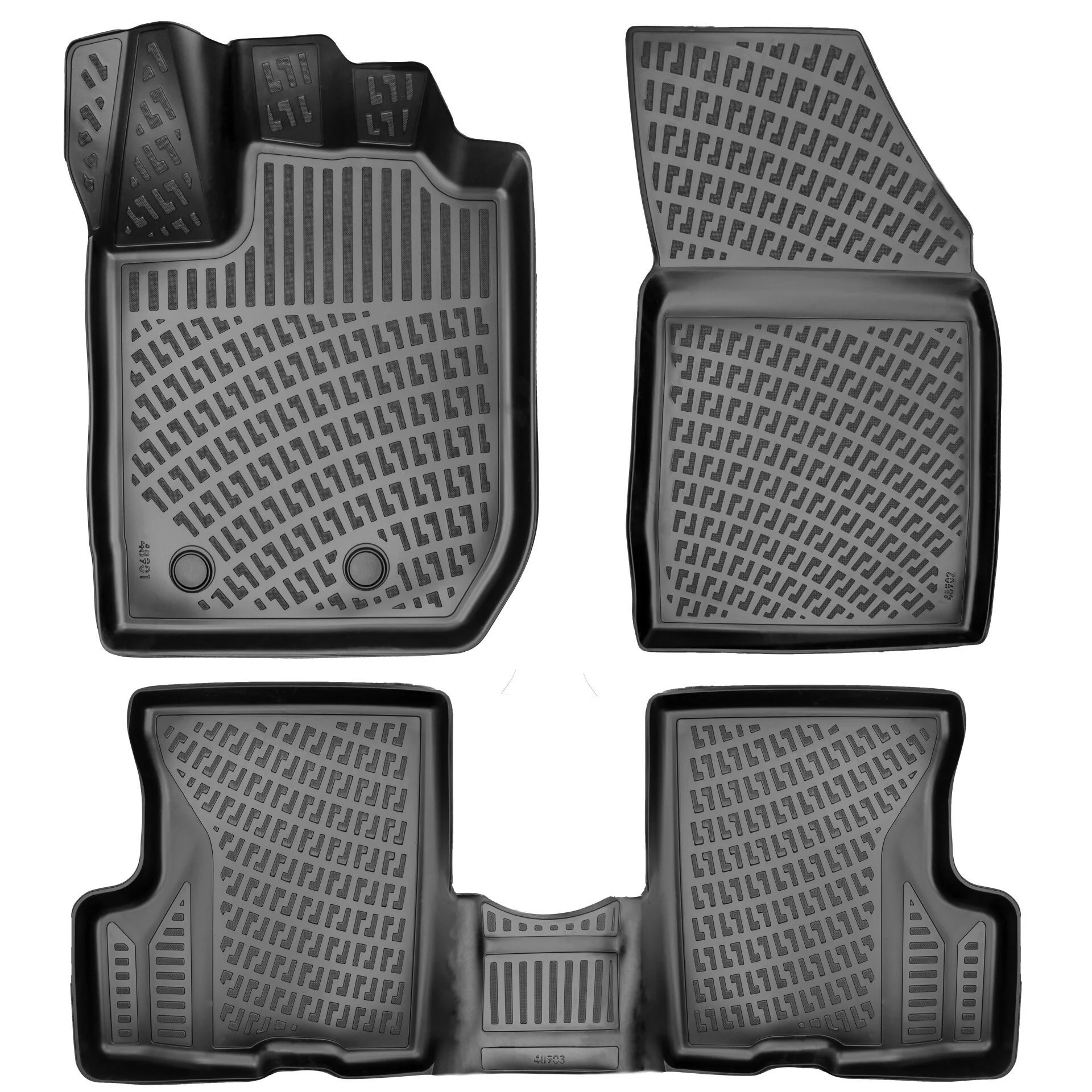 أرضيات مطاطية بحواف مرتفعة لسيارة داسيا داستر موديل 2018–2022 بنظام دفع أمامي (4x2)